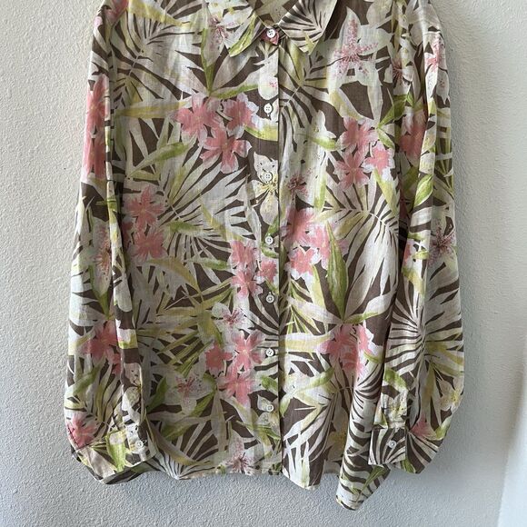 J. Jill Love Linen Shirt Blouse Button Down Size XL P Long Sleeve Floral Print - Picture 5 of 14